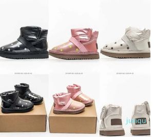 Bota para niños pequeños con forro de piel de oveja, botines impermeables para niños y niñas, botines de nieve, zapatos de diseñador de Australia, zapatillas de deporte con estampado de copos de nieve