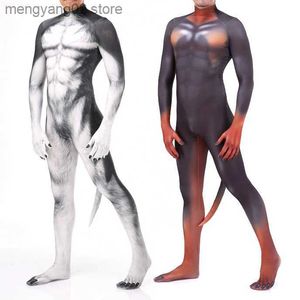 Costume a tema Zawaland Halloween Lupo Stampa Body Cosplay Arriva Spaventoso Party Tute Tuta Catsuit Zentai con coda per unisex T231013