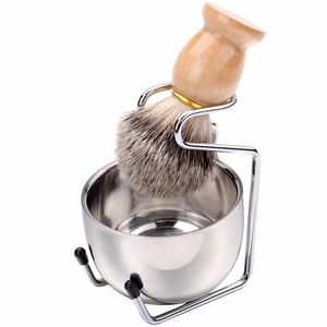 Men039s Shaving Brush Set Badger Hair Wood Handle Stainless Steel Foam Bowl Barber Men Facial Beard Cleaning Shave Tool HHA11846615453 ZZ