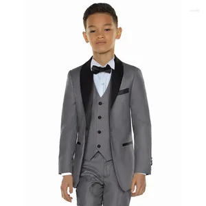 Men's Suits 2023 Arrival Groom Boy Grey/White Handsome Cute Kids Wedding Party Tuxedos 3 Piece (Jacket Pants Vest Tie )