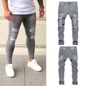 Erkekler kapitone işlemeli kot pantolon sıska kot yırtılmış streç denim pantolon adam elastik bel patchwork koşu denim pantolon h1228i