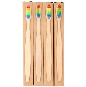 Färgglada huvud bambu tandborste grossistmiljö trä regnbåge bambu tandborste oral vård mjuk borst med låda gratis fartyg