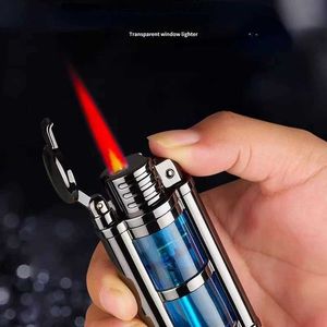 Lighters Hot Windproof Direct Charge Transparent Visible Air Bin Metal No Gas Turbine Lighter Kitchen Barbecue Camping Cigar Tool Men's Gift