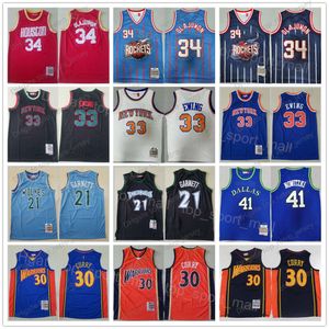 Mitchell y Ness Baloncesto retro Patrick Ewing Jersey 33 Stephen Curry 30 Kevin Garnett 21 Dirk Nowitzki 41 Hakeem Olajuwon 34 Vintage Todo cosido Transpirable