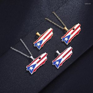 Anhänger-Halsketten, modische Edelstahl-Halskette, Puerto Rico-Herzkarte, Flagge für Frauen, Statement-Schmuck, Rican-Geschenk