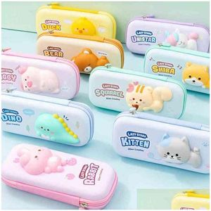 Learning Toys Learning Toys Kawaii Cartoon Lazy Animals Squishy Large Capacity Pencil Case Cute Korean Stationery Organizer Pouch Scho Dh6Fn