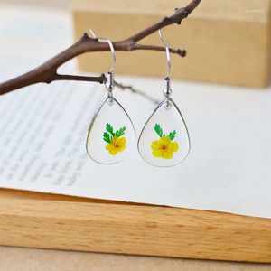 Stud Earrings 4 Color 2023 Flowers In Glass Water Drop Frame Earrrings Romantic Real Dried For Girls Party