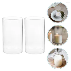 Candle Holders 2 Pcs Cover Glass Pillar Tapered Candles Windproof Cylinders Tall Stand