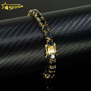 18k Yellow Gold Plated 3mm 4mm 5mm 6.5mm Black Moissanite Tennis Chain 925 Sterling Silver Men Women Tennis Necklace Bracelet