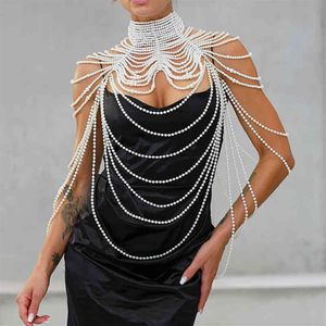 Kvinnor Pearl Shawl Halsband Body Chain Sexig pärlskal i axel Pärl Bh Top Sweater Chain Wedding Dress Body Jewelry 2112142567