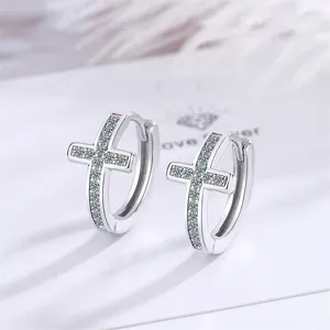 Hoop kolczyki Kofsac 925 srebro dla kobiet prosta moda Pełna cyrkon Cross Hoops Ear Jewelry Girl Prezenty Prezenty Codzienne noszenie