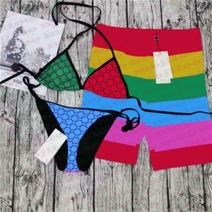 Färgglada brevälskare badkläder Bikinis Shorts Tryck upp vadderade kvinnor Swimsuit Summer Beach Swim Kort för Men251i