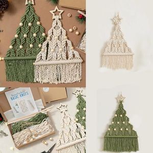 Christmas Decorations 2PcsSet Macrame DIY Tree Kit Crochet Woven Wall Hanging Decoration Handmade Cotton Cord Weaving Ornament 231013