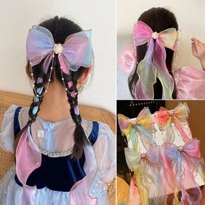 Clip per copricapo con fiocco in rete per bambine, accessori per capelli per bambini, fermagli per capelli, nastri per capelli intrecciati, nappe, fermagli per capelli sfumati