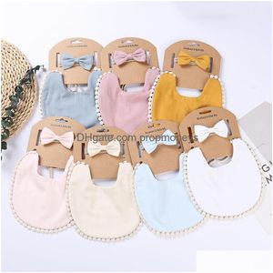 Bibs & Burp Cloths 2Pcs/Lot Soft Cotton Baby Boy Girl Bib Bamboo Waterproof Feeding Burp Clothes Bow Hair Nylon Bands Solid Saliva Tow Dh0Zp