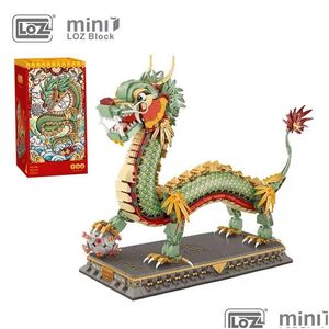 Блоки Loz 1416Pcs Модель китайского дракона Строительство Креативные мини-украшения Кирпичи Животные-головоломки Игрушки с базой Детские рекламные игрушки Gi Dhekx