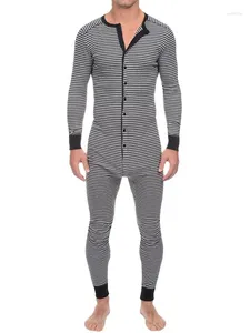 Fatos de treino masculinos pijamas listrados conjuntos de pijama de uma peça masculino macacão magro de mangas compridas outono/inverno 2023 loungewear