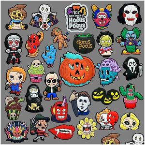 Tecknad accessoarer halloween moq 1000pcs grossist clog charms 2d mjuk pvc hemska filmer sko tillbehör spänne dekorationer passar k dhbwk