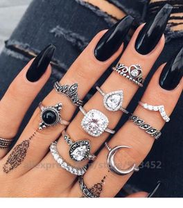 Cluster Rings 100sets Lot Wholesale Moon Set For Women Girl Fashion Rhinestone Jewelry Trendy Multi Ring Party Gift Bague Femme