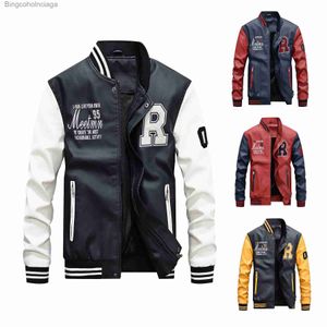 Mäns västar män broderi baseballjackor pu läderrockar motorcykel smal fit college fleece pilot läder jacketsl231014