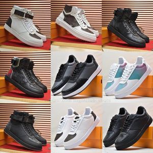 Designer sneakers män kvinnor rivoli skor kalvskinn höga topp casual skor svart vit präglad läder sneaker klassiska monogram duk sport utomhus sneakers