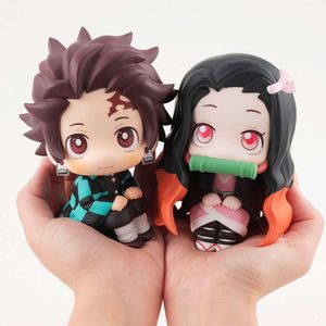 Finger Toys 2pcs Anime Kimetsu No Yaiba Figure Toy Mh Look Up Demon Slayer Kamado Tanjirou Kamado Nezuko Action Figure Model Doll Toys 6cm