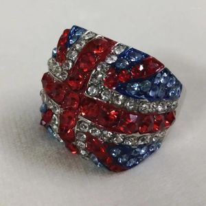 Cluster Rings Royal Full Rhinestone UK Flag Ring Dia1.7cm 1.8cm For Women Evening Party Delicate Wedding Anniversary Gift