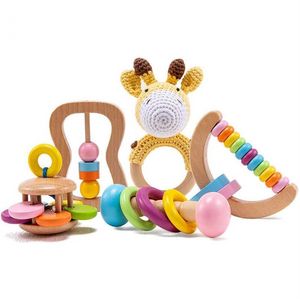 Orgânico seguro brinquedos de madeira bebê criança brinquedo diy crochê chocalho chupeta pulseira mordedor conjunto bebê produto montessori criança brinquedo 2109180r