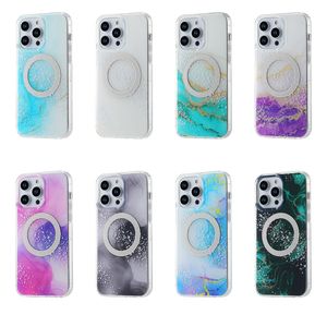 Marble Magnet Wireless Charging Shockproof Cases For Iphone 15 Plus 14 13 Pro Max 12 2.0MM Hard PC Soft IMD TPU Magnetic Rock Stone Mobile Phone Back Cover Skin