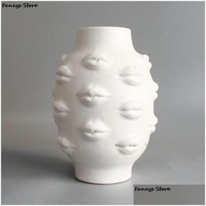 Vases Nordic Ins Style Creative Personality Face Vase Modern Minimalist Lips Ceramic Floral Home Bar Bookstore Decoration Ornaments 21 Dhcjy