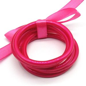 Rose Rose Red Jelly Silikonowe bransoletki Bransolety 5pcs/zestaw do lekkiego Bowknot Ribbon Stackable Bransoletę Masowa biżuteria