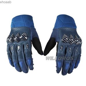 Beş Parmak Eldivenler Narin Tilki Bombacı Eldiven Motosiklet Deri Yokuşuk MTB Bisiklet Off-Road Guantes Motocross Enduro Binicilik Lacivert Luvas Mens YQ231014