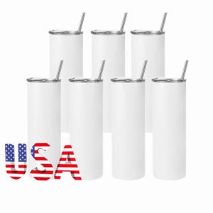 Sublimation Blanks White 20oz Stainless Steel Tumblers Big Capacity Car Mug Water Bottle Camping Cup vacuum insulated drinking US CA Stocked 0413