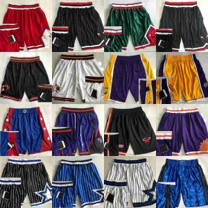 NBAs Basketball Jerseys Authentic Mitchell and Ness Basketball Shorts With Pocket Embroidery Vintage Real Stitched Tow Pockets Breathable Gym Training Beach