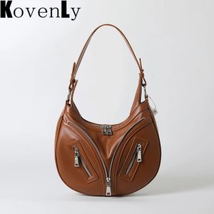 Evening Bags Top Brand Moon Design Shoulder Bag Multi Zipper Vintage Handbag And Purse Luxury Style Crossbody High Quality Leather 231013