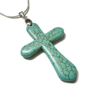 10 шт./лот бирюзовый крест кулон подвески ожерелья для DIY модные ювелирные изделия подарок ремесло T46 295C