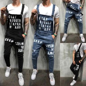 Men's Jeans Fahsion Mannen Casual Losse Pocket Overalls Comfortabele Denim Jumpsuits Bib Pants Plus Big Size Voor Man Blauw B235a