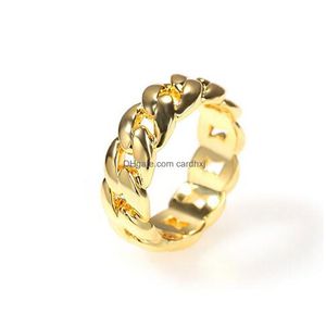 Solitaire Ring 18K Gold Plated 360 Eternity Rings Cuban Ring For Men Sier Color High Polish Copper Hip Hop Jewelry Size 7109008973 Jew Dhgsc