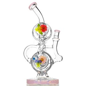 NY DESIGN GIRL GLASS RECYCLER PIPES 14mm Joint Recycler Bubbler Bong For Dry Herb Rigs Dried Flower Recycler Bong Dab Rig Hookah Reting Glass Water Pipe Girly Bongs