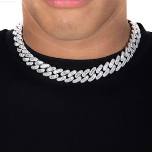 Partihandel 925 SLIVER NECKLACE 15mm Baguette VVS Moissanite Cuban Link Chain