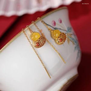 Orecchini pendenti con topazio naturale calcedonio linea orecchio classico stile cinese zucca con frange per le donne regalo di gioielli di lusso squisito