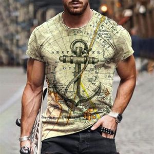 T-shirt da uomo di moda estiva Street Personality Graffiti Anchor Abiti da stampa 3D Plus Size Comodo girocollo manica corta T2417