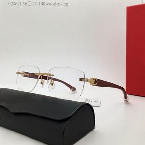 Nya modedesign Square Optiska glasögon 0286o Rimless Metal Frame trätemplar Män och kvinnliga glasögon Enkel populära stil Rensa linser glasögon