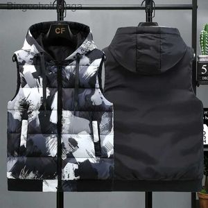 Herrvästar #3637 Autumn Winter Camouflage Vest Men med hooded casual Vest Waistcoat Slim Warme Sleeveless Jacket dragkedja plus storlek 4XLL231014