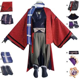 Cosplay anime oyunu genshin etkisi kaedehara kazuha arkadaşı tomo tomokazu cosplay kostümü inazuma kadın adam kırmızı kimono cadılar bayramı takım elbise pervane