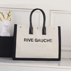 キャンバストート女性ハンドバッグRive Gauche Tote Bag Designerブランドメンズハンドバッグ織りリネン大小のビーチショッピングトラベルポケット