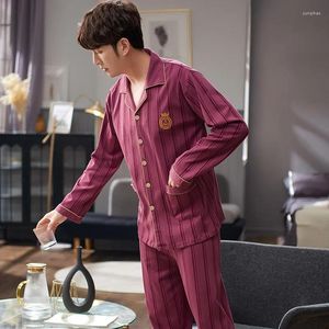 Men's Sleepwear Pure Cotton Pajamas Vertical Cardigan Set Home Wear Long Sleeved Pants