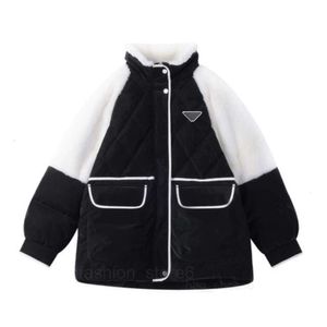 Autumn and Winter Womens Standing Collar Black White Splicing Short Down Coat the Cashmere Inside Is Soft Simple Casual. Cc