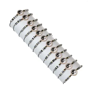Charm Bracelets 12pcs Cotton Rope Beaded Yin And Yang Tai Chi Pendant Black/White Bracelet For Men Women Adjustable Couple Anklets
