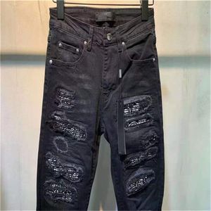 Mens Designer Ripped Biker Slim-leg Jeans Fit Motorcycle Zipper Denim For Men Fashion Hip Hop Good Quality US Size 28-40199J